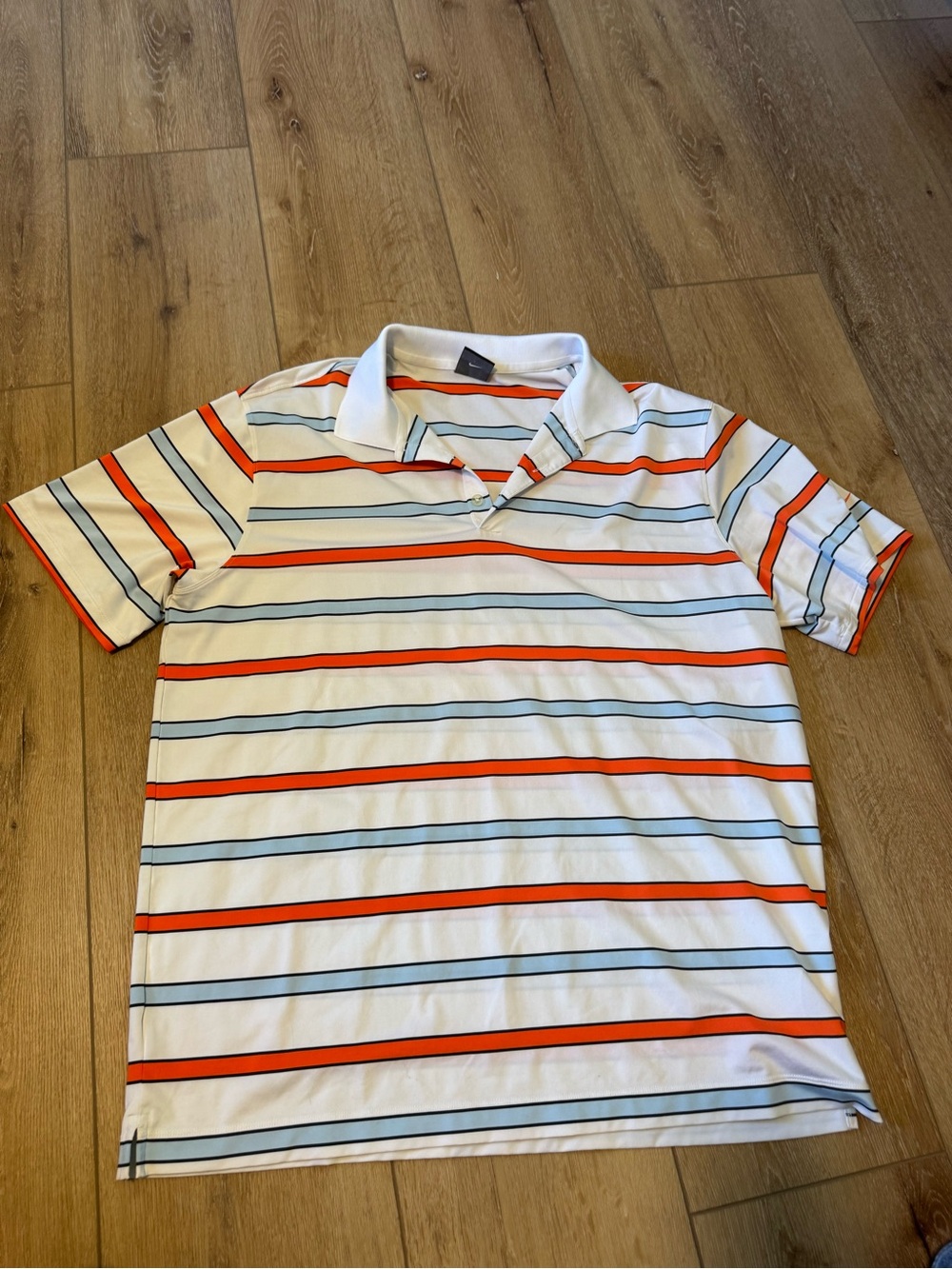 Nike Golf Polo Shirt Dri Fit Blue Orange White Stripe Mens Size XL